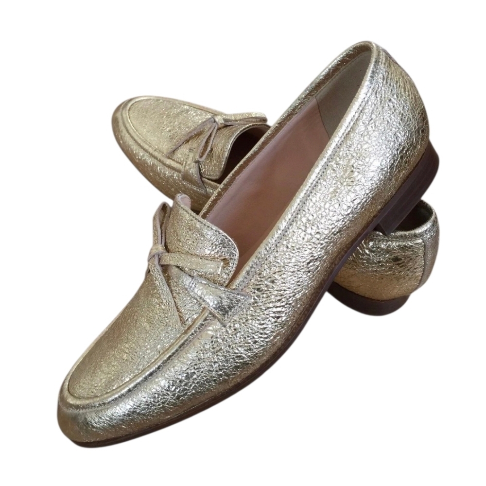 J. Crew Academy loafers In Metallic Gold Leather Size 7.5